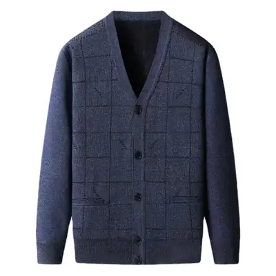 Men's Grey Quilted V-Neck Cardigan Coat