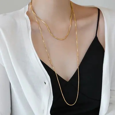 18K Gold Plated Snake Bone Necklace for Women