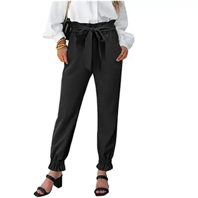 Green High Waist Lace-up Trousers for Women