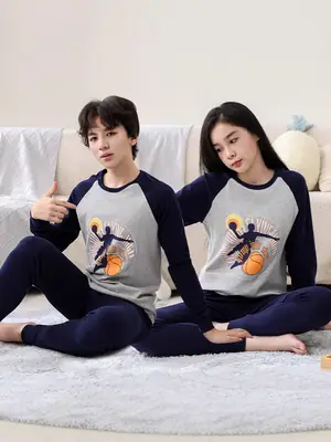 Children's Pure Cotton Soccer Print Pajama Set Grey