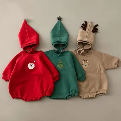 Baby Christmas Hoodie Sweatshirt Green Velvet Plus