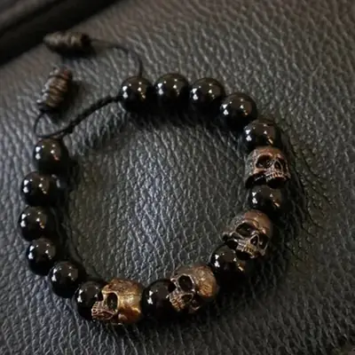 2024 Skull Beaded Bracelet Black Onyx Anti-Anxiety Healing