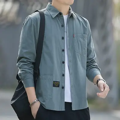 Men Cotton Long Sleeve Casual Shirt Spring Autumn Coat