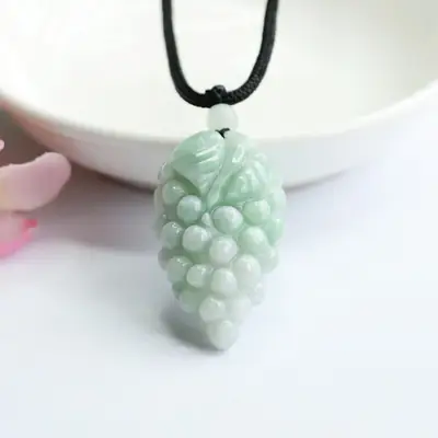 Grape Pendant Necklace Green Jade A-Grade Natural Gemstone