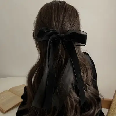 Black Velvet Bow Hairpin for Women
