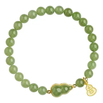 Green Jade Bracelet with Gold Plated Heart & Pearl Drop