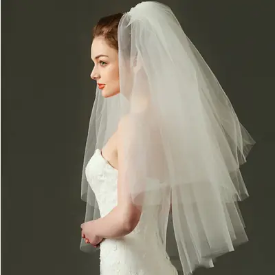 Korean Style Wedding Veil with Double Layer Belt Hair Combing