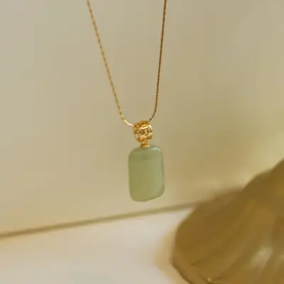Fangxing S925 Sterling Silver Imitation Hetian Jade Necklace Women's Wushi Brand Pendant Accessible Luxury Niche Design New Clavicle Chain