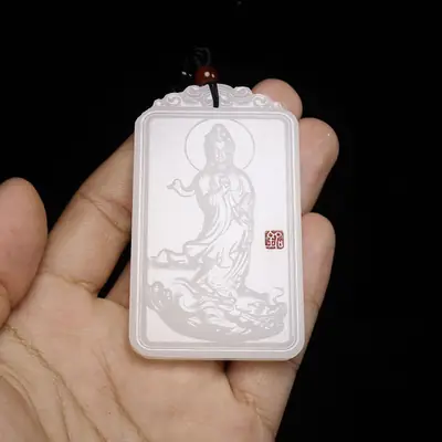 White Jade Guanyin Pendant for Men Afghanistan
