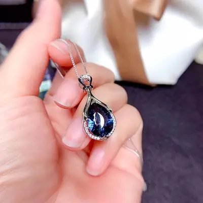 Cao Shi Mermaid Tears Pendant with Sapphire Water Drop Color