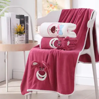 Strawberry Bear Bath Towel Set High Density Coral Fleece