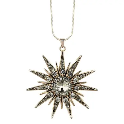 Korean Style Women Sunflower Crystal Pendant Necklace