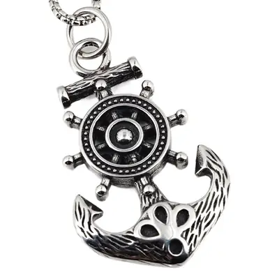 Titanium Steel Pirate King Helmsman Anchor Pendant Necklace
