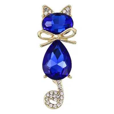 Japanese Cat Imitation Blue Crystal Brooch with Diamond