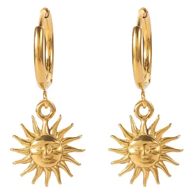 French Retro Titanium Steel Sun Pendant Earrings Gold