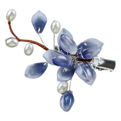Blue Flower Hair Clip with Pearl Accents