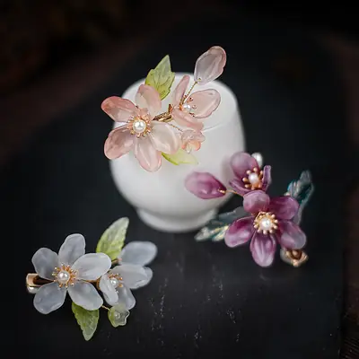 Purple Flower Hairpin for Girls Hanfu Style
