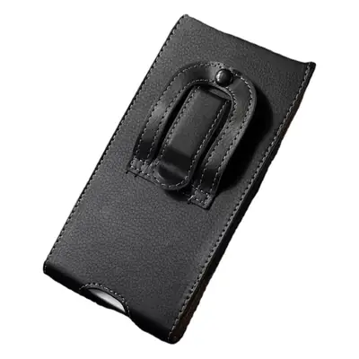 Men's Black Leather Cross Waist Bag with Clip Closure