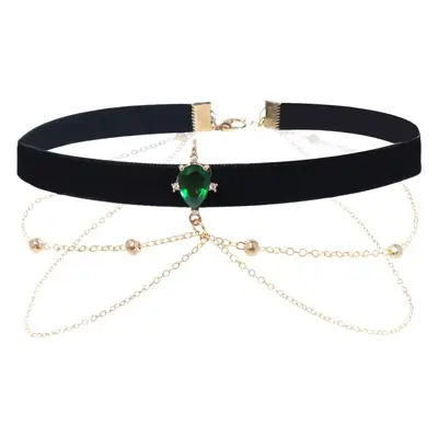 Black Velvet Chocker Neck Strap with Crystal Diamond Double Chain