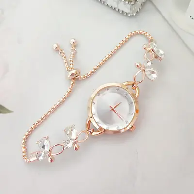 Women's Rose Gold Diamond Bow Watch with Adjustable Bracelet