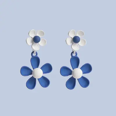 Klein Blue Flower Earrings Silver Dangle Earrings