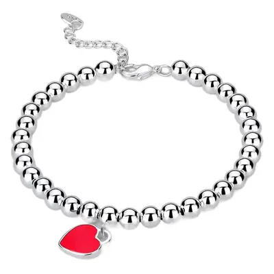 Romantic Round Beads Bracelet with Peach Heart Pendant