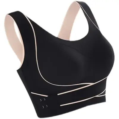 Black Cross Buckle Ice Silk Sports Bra Large