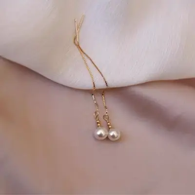 5-6mm Natural Pearl Earrings 14K Gold Wrap