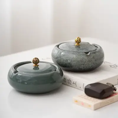 Black Ceramic Ashtray for Home Living Room