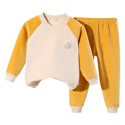 Children's Velvet Thermal Pajamas Set Peach Autumn Winter