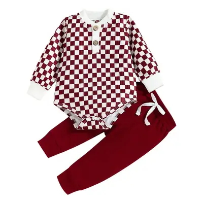 Baby 2022 Checkered Pants Set Brown White Knitted Cotton