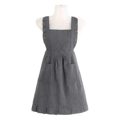 Women Sleeveless Apron Cotton Striped Green Gray