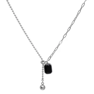 Black Square Tassel Titanium Steel Necklace Women's Light Luxury Niche High-end Design Autumn and Winter Accessories All-match Sweater Chain