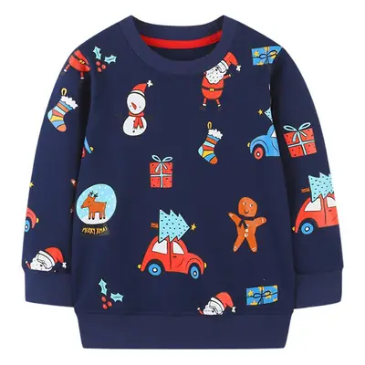 Christmas Cartoon Kids Sweatshirt Navy Blue Long Sleeve