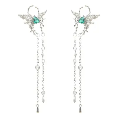 Cold Wind Face Butterfly Earrings with Tassel Chain