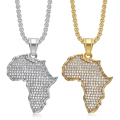 African Map Gold Plated Diamond Necklace