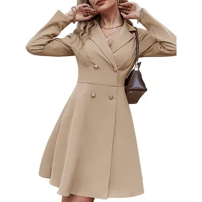 Women's Cross-Border Slim Jacket Collar Dress Beige