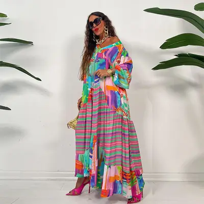 Oversized Printed Pleated Dress 2024 Spring Summer
