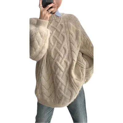 Women Thick Twist Pullover Sweater Large Size Knitted Loose Autumn Winter 2022
