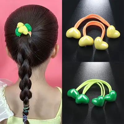 Cute Pink Heart Rubber Hair Bands for Girls