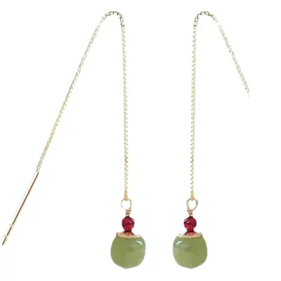 Jade Ear Laces Red Gemstone Necklace Set Gold Chain