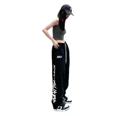 Black Letter Casual Pants Women's Hip Hop Fashion