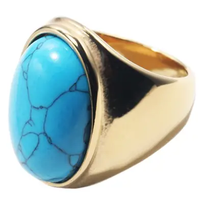 Men's Oval Marble Titanium Steel Ring Silver White