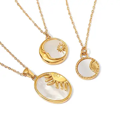 18K Gold Inlaid White Mother-of-Pearl Pendant Necklace for Women
