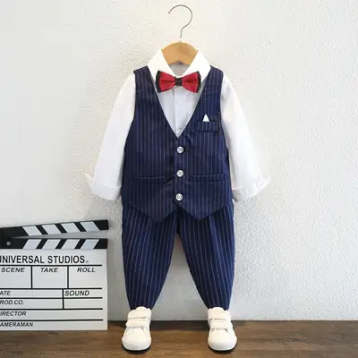 Boys Blue Piped Vest Suit with Bow Tie Summer Wear