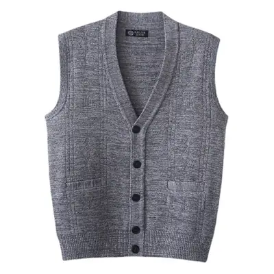 Men's Grey Jacquard V-Neck Vest Single Breasted