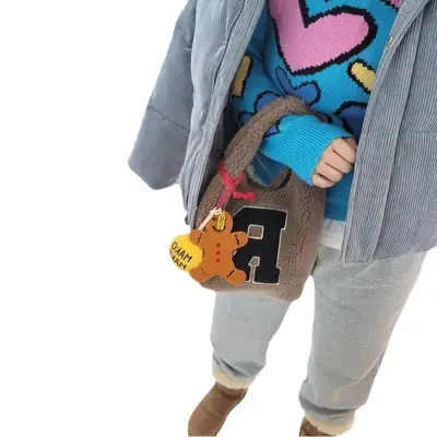 Plush Anti-Lamb Handbag for Women with Smile Design