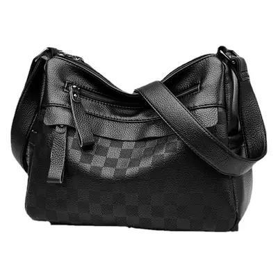 Black Checkered Leather Crossbody Bag for Women