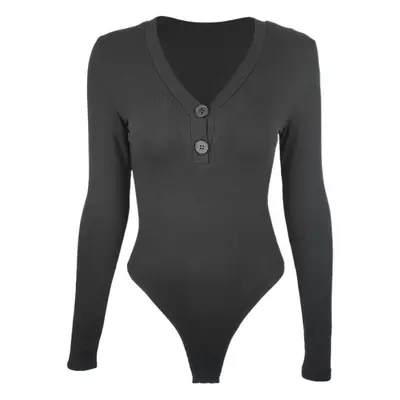 Black Slim Fit Button Long Sleeve Top for Women