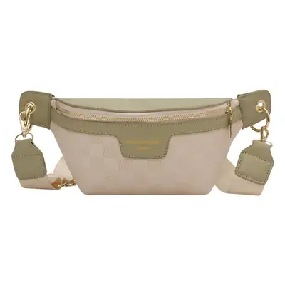 Women Quilted Zipper Crossbody Bag Beige Large Capacity